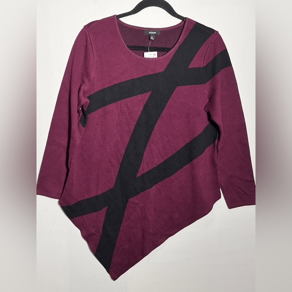 Alfani Plum  Black Asymmetrical Sweater Petite Medium Blouse NWT